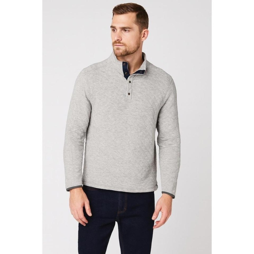 Rhone Mens Gray Gramercy Quilted Snap Neck Long Sleeve Pullover Sweater Small‎